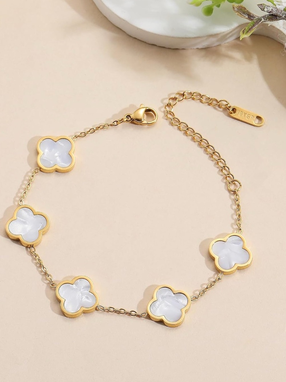 Gold Clover Bracelet with White Mother-of-Pearl Accents